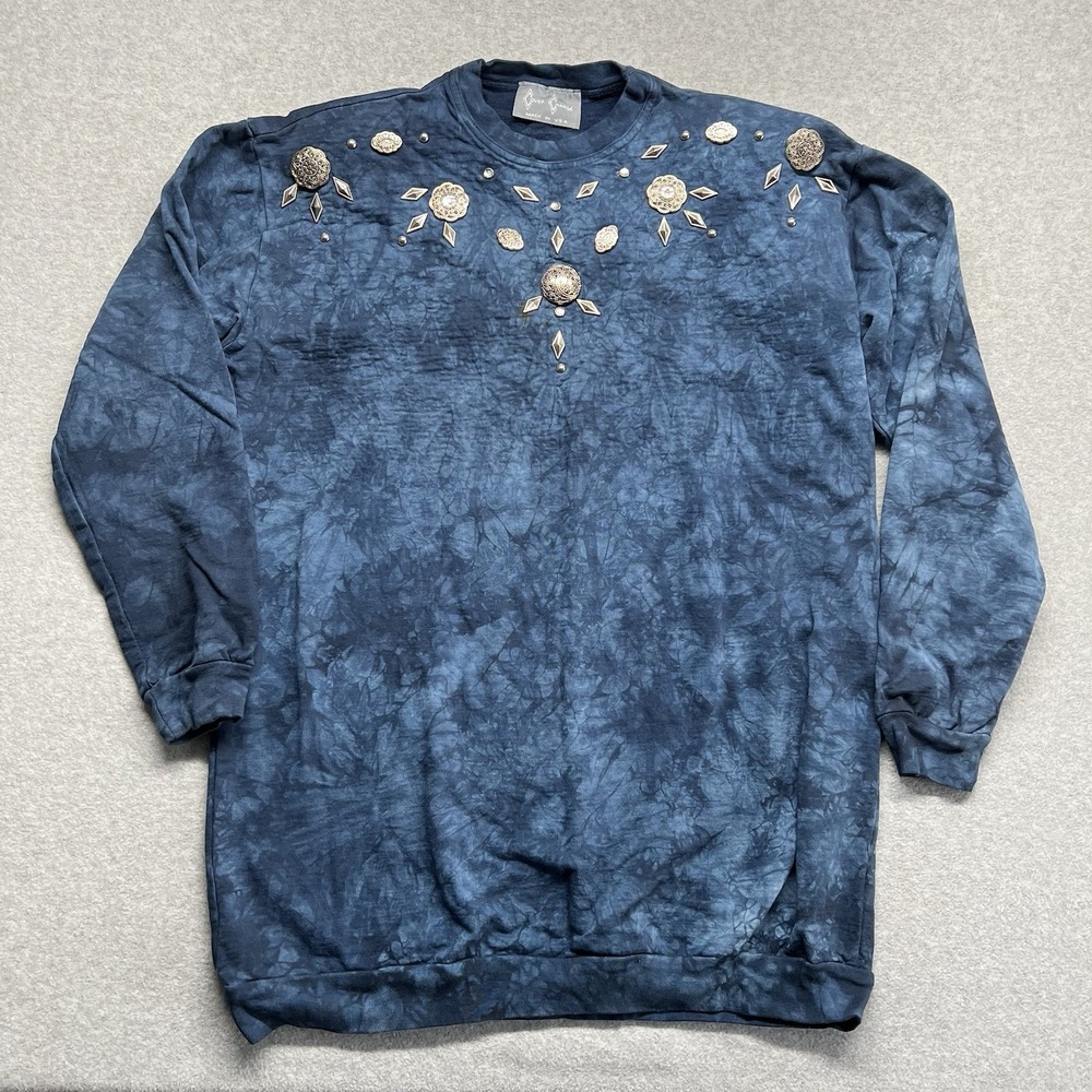 Cover Charge Sweater Vintage‎ 80s Blue Stonewashed Gemstone Silver Studs Western